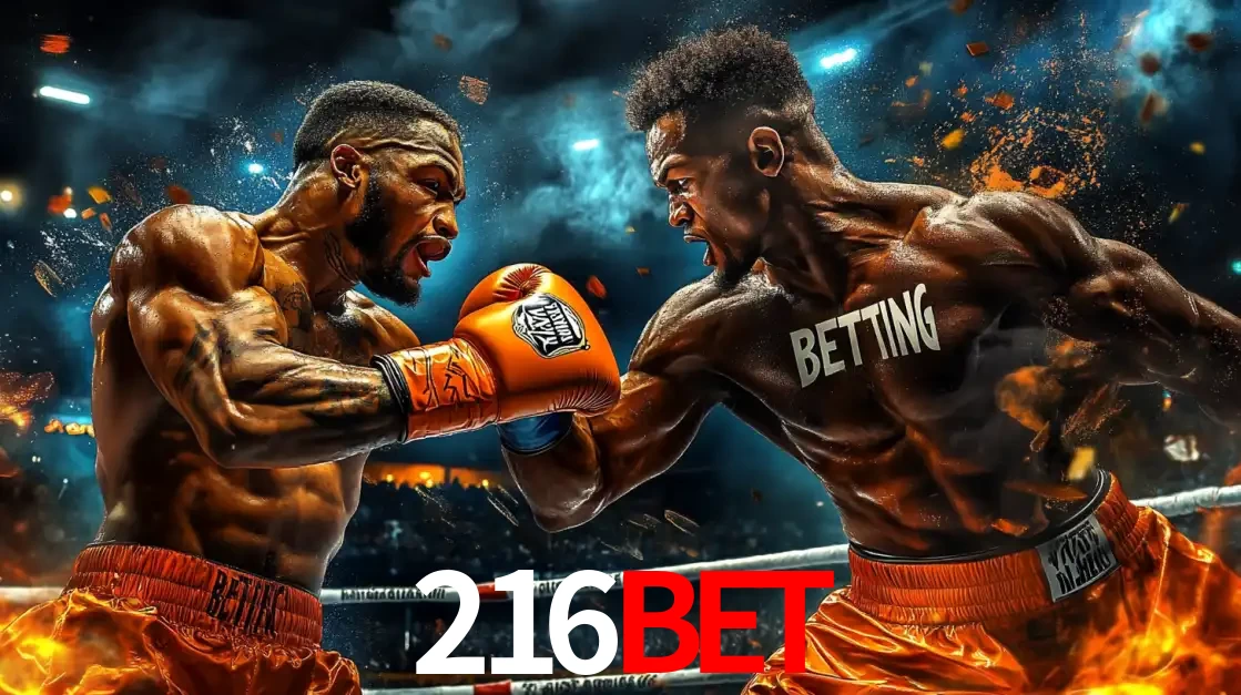 Dois boxeadores em uma luta intensa e explosiva, representando a adrenalina e as oportunidades de apostas em esportes de combate disponíveis na plataforma 216bet.