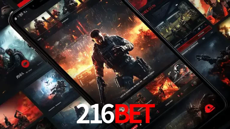 Tela de um celular exibindo uma galeria de jogos de tiro com temática militar, mostrando a variedade de e-sports disponíveis para apostas na plataforma de entretenimento 216bet.